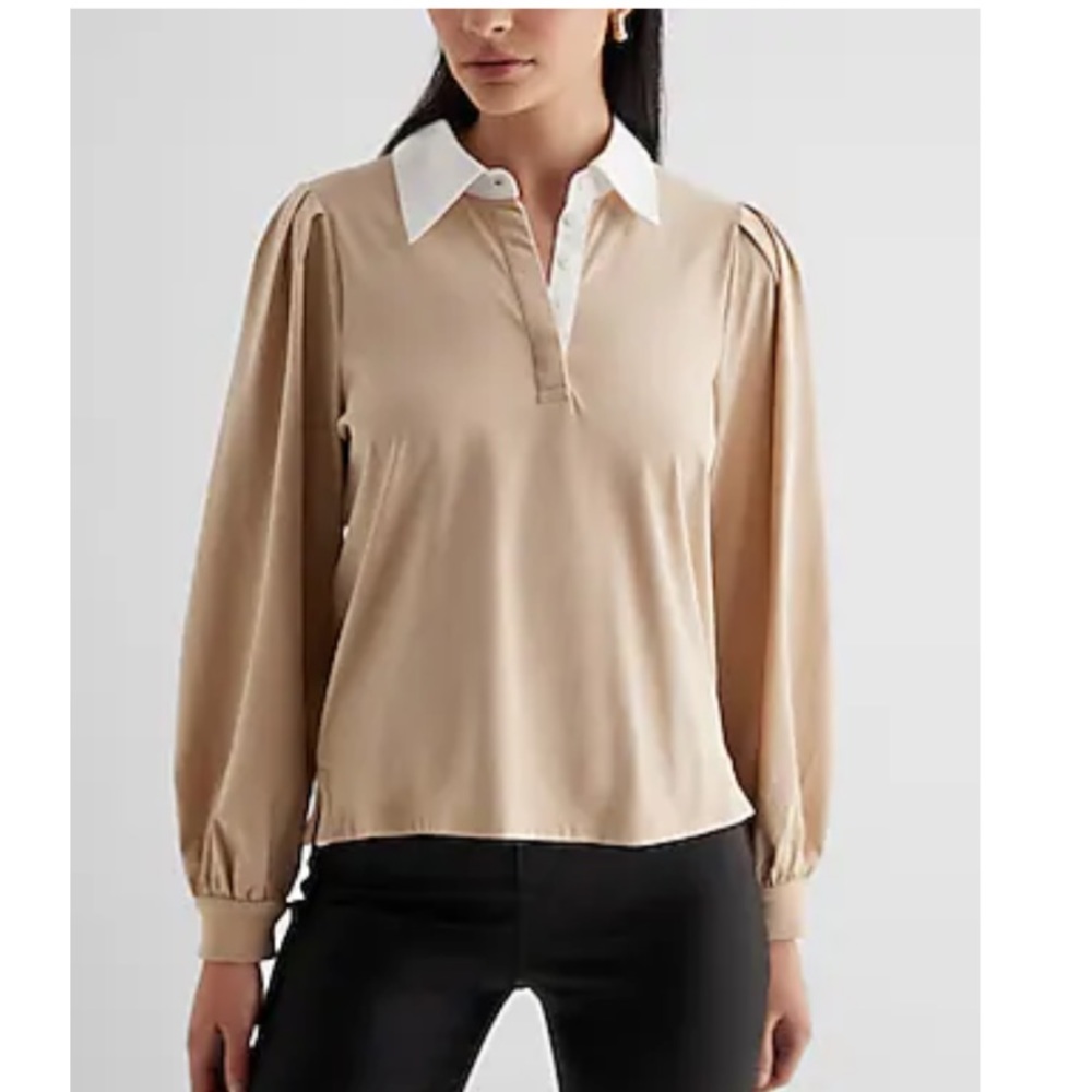 NWT EXPRESS Skimming Puff Sleeve Rugby Polo Top